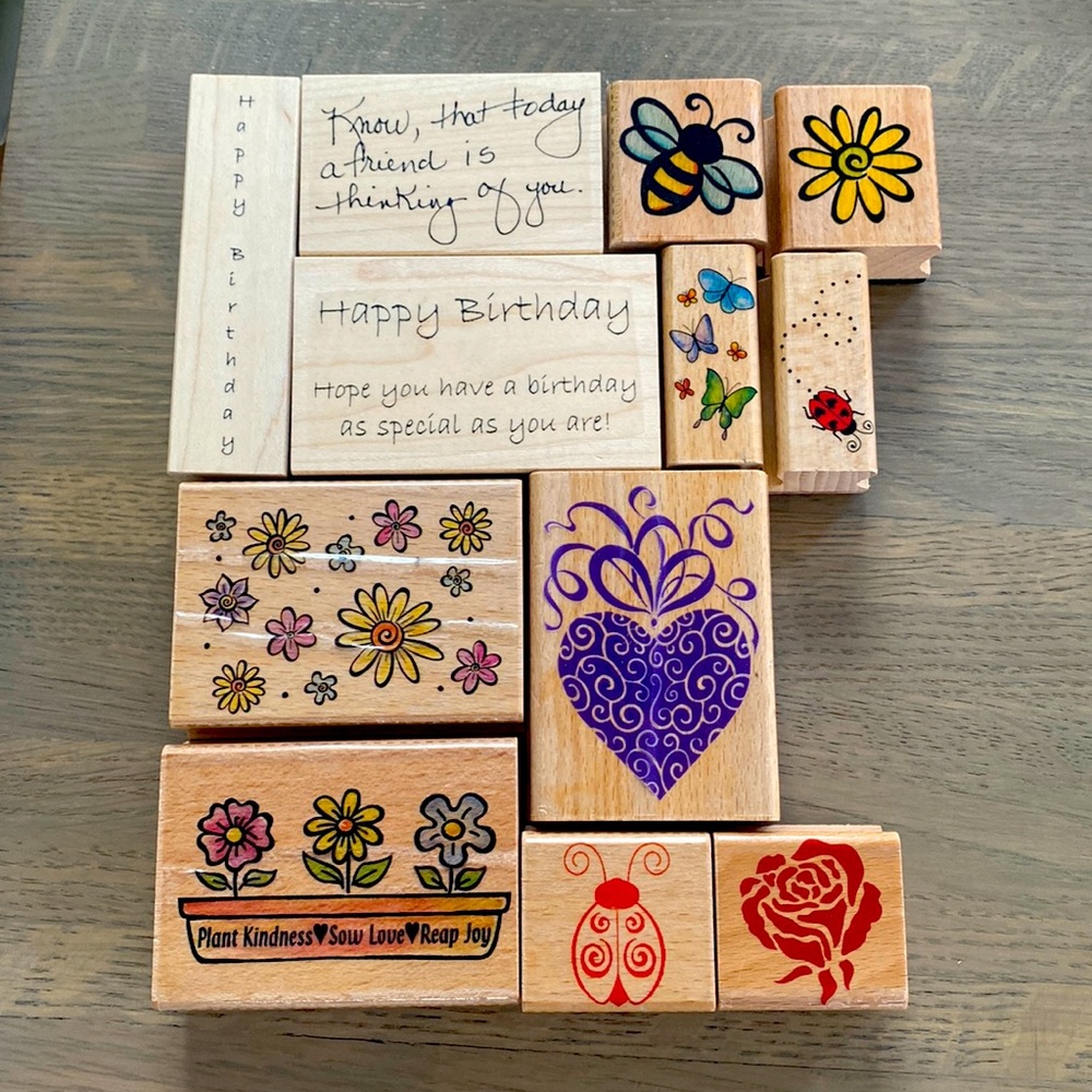12 Assorted Wooden Stamp Collection